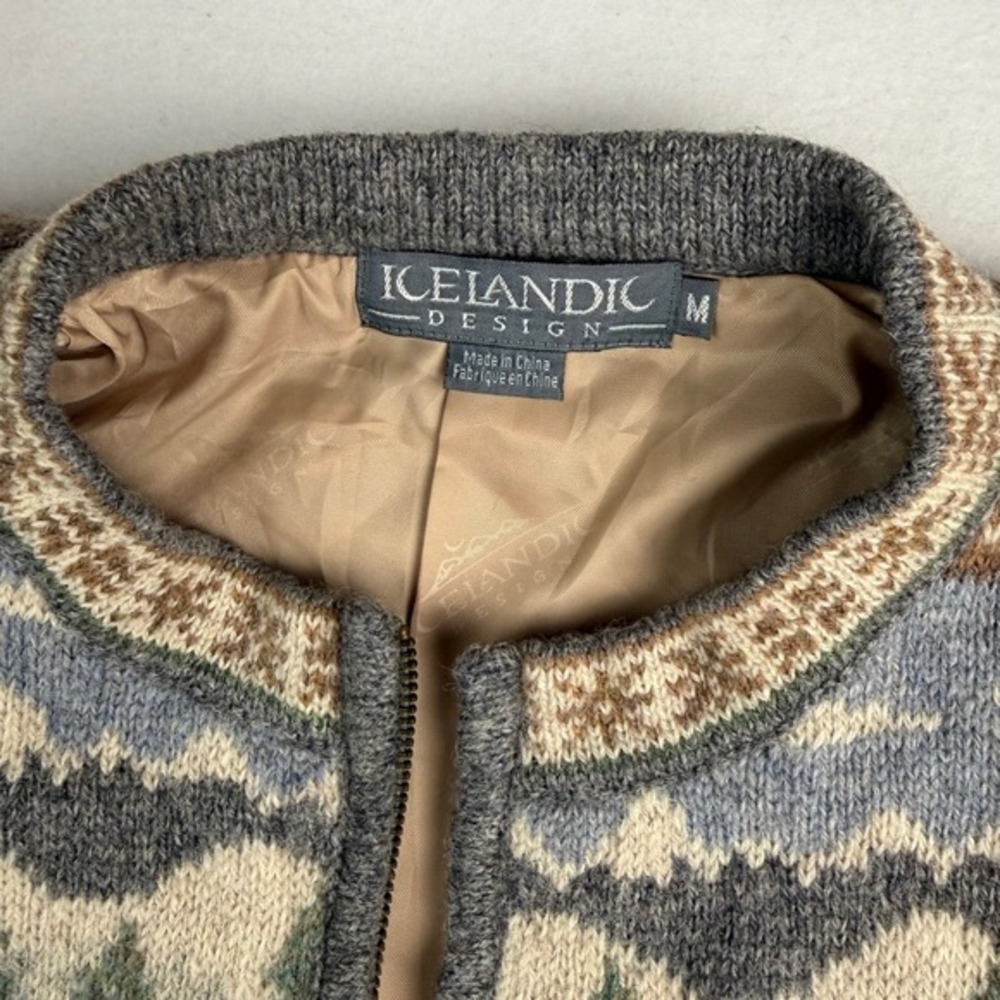 Icelandic Design Womens M Wool Zip Front Scenic Tree Fair Isle Lined Jacket Gray - Picture 3 of 7